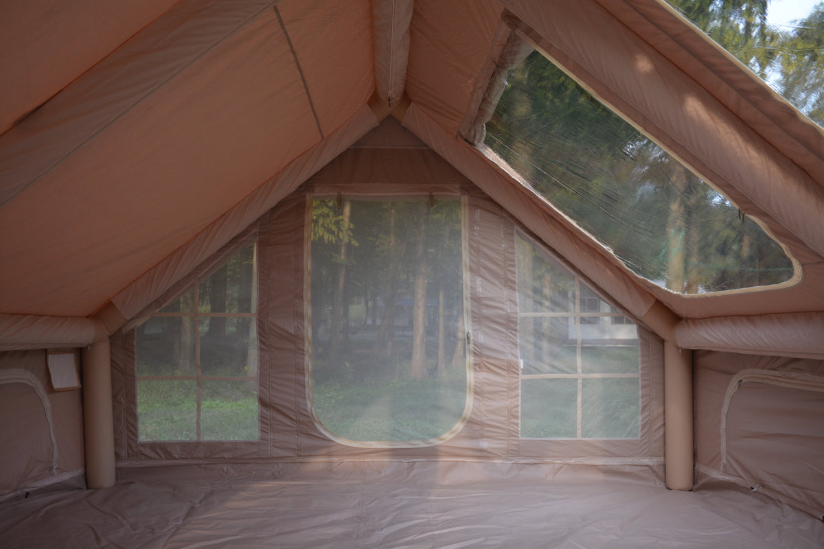 Inflatable Camping Tent with Hand Pump and Mesh Windows - Beige