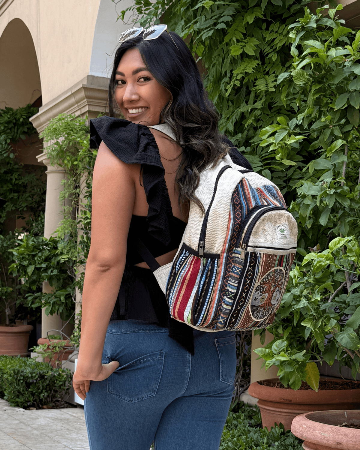 Kathmandu Collection Handmade Cotton and Hemp Tree of Life Backpack