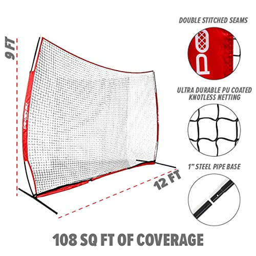 PowerNet 12x9 Ft Sports Barrier Net for Player & Property Protection (1021)