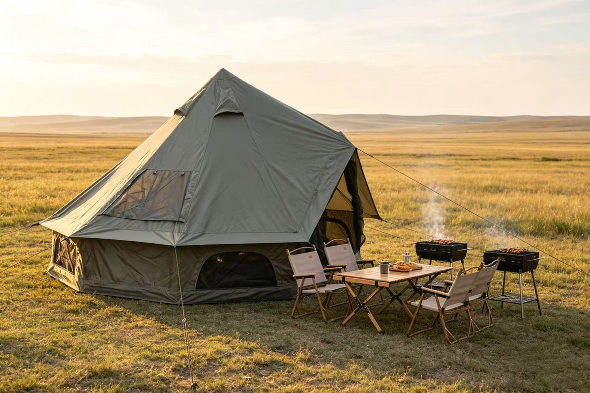 Oxford Bell Tent for Family Camping with Spacious Interior - Beige