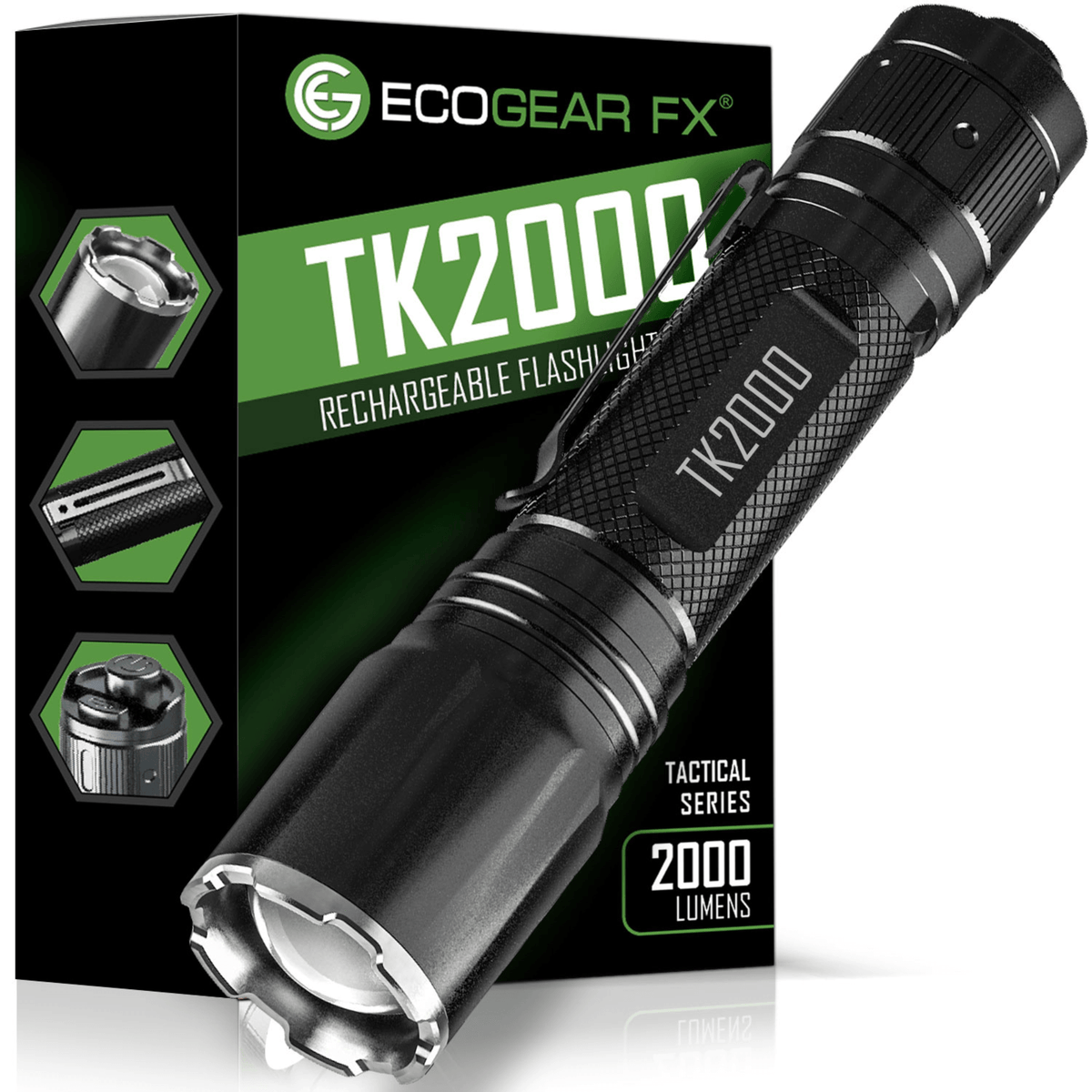 EcoGear FX TK2000 USB Rechargeable LED Tactical Flashlight