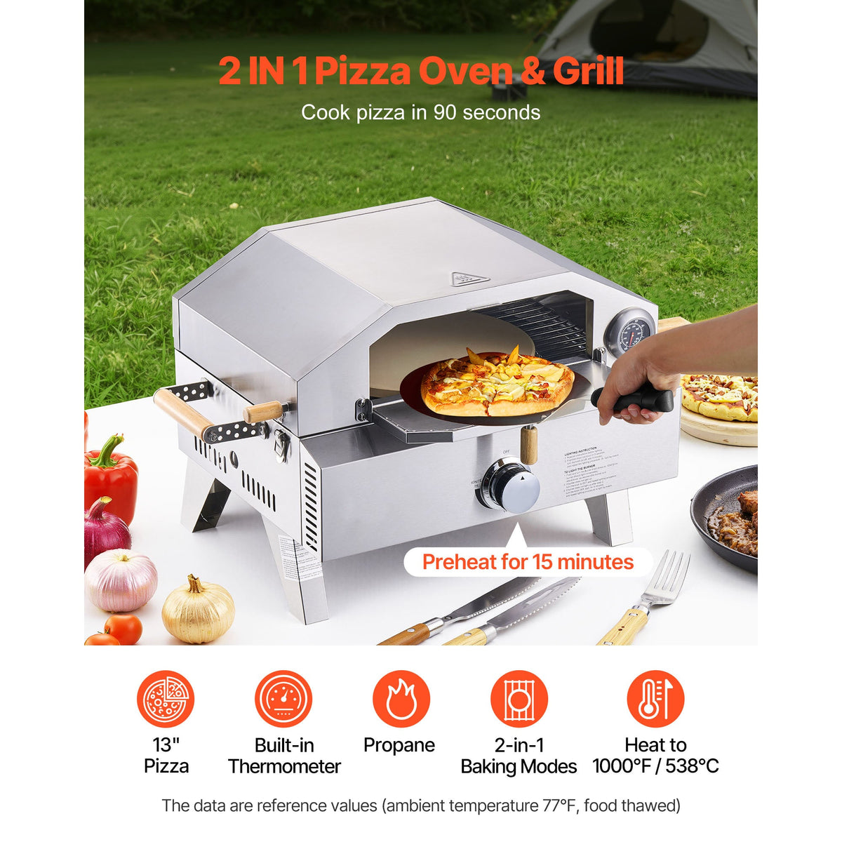 Outdoor Gas Pizza Oven with Thermometer - Stainless Steel