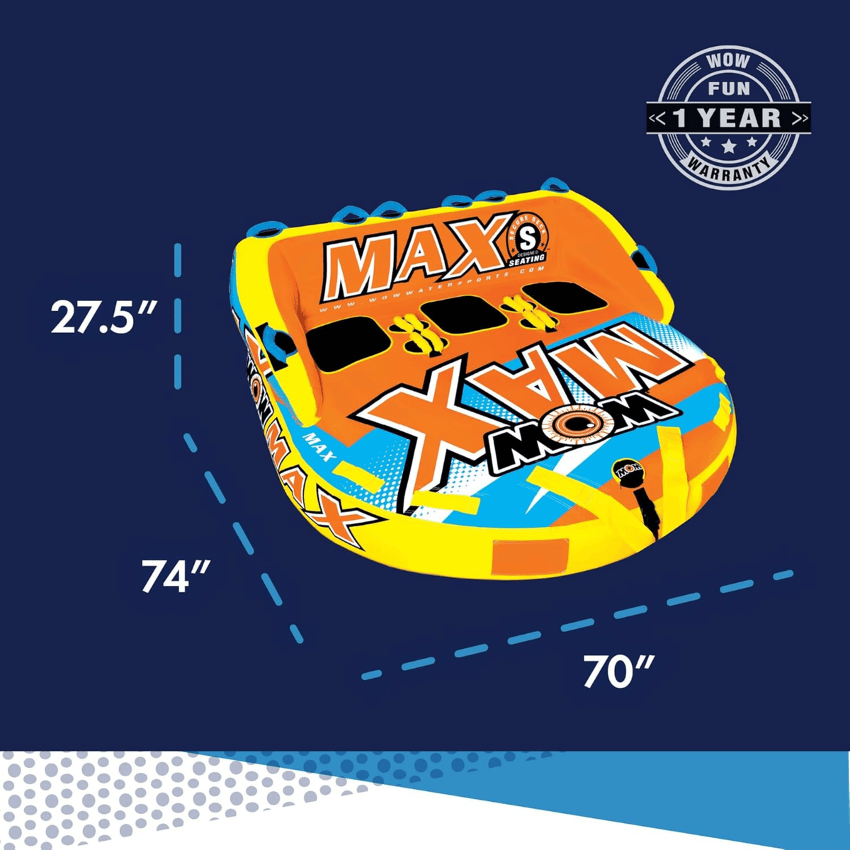 WOW Watersports Max Inflatable Towable Deck Tube for up to 3 Riders