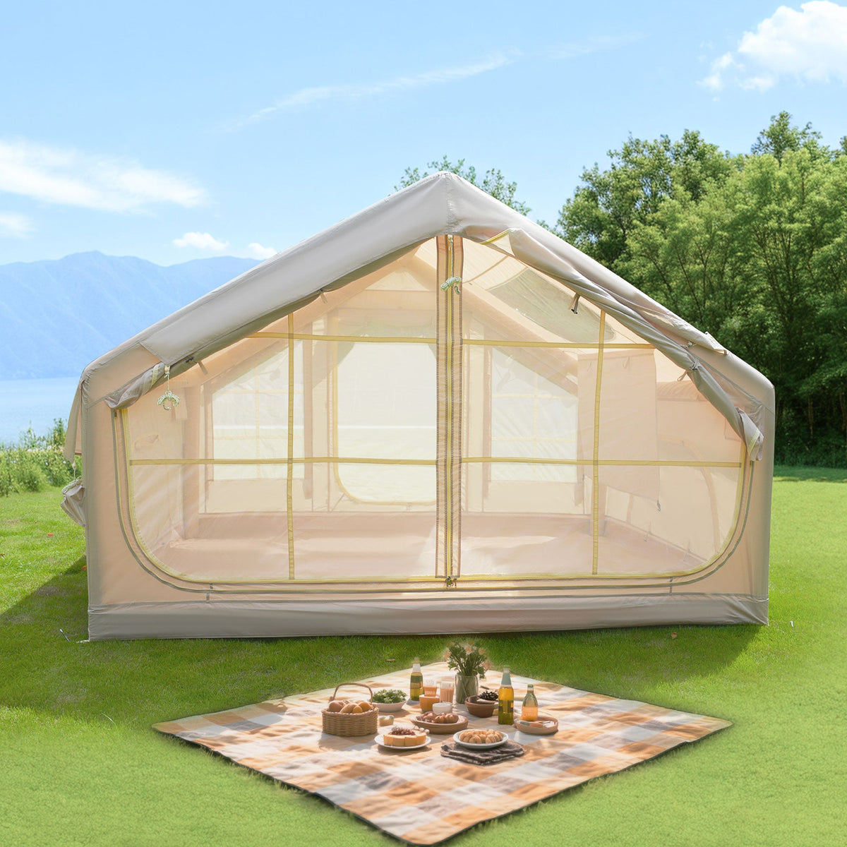 Inflatable Camping Tent with Clear Skylight – Oxford Fabric, Waterproof