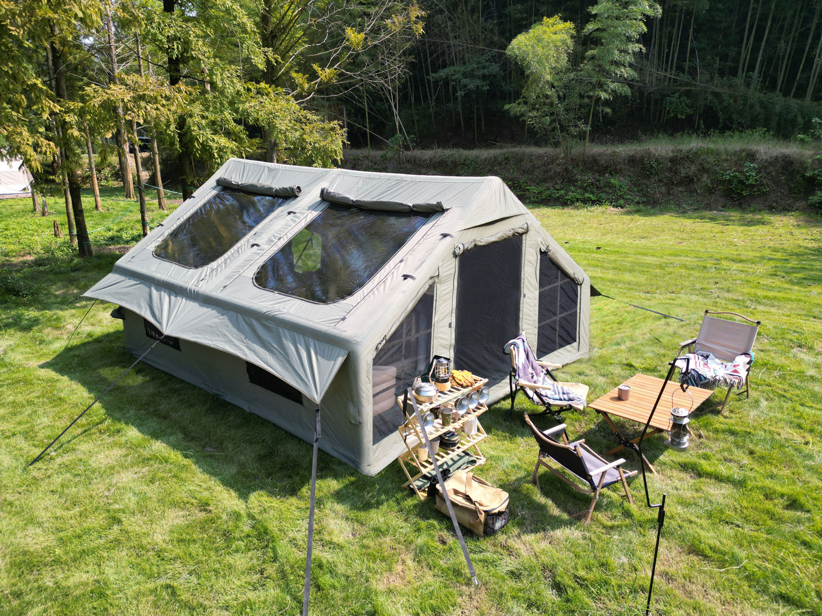 9.8 x 13ft Inflatable Camping Tent with Hand Pump - Waterproof - Army Green