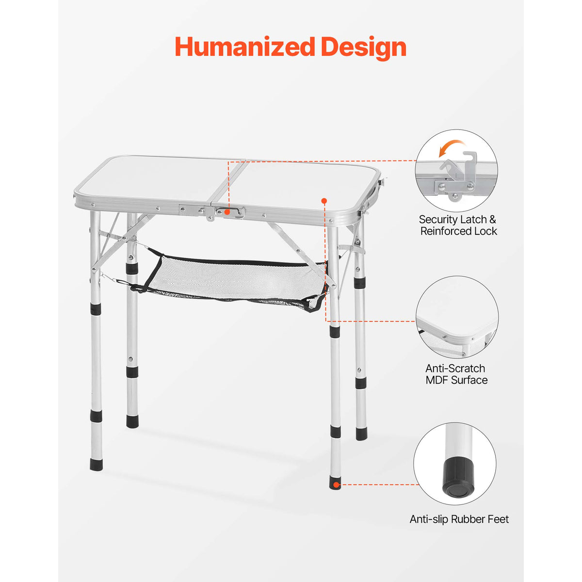 Folding Portable Camping Table with Adjustable Height – Silver or Black