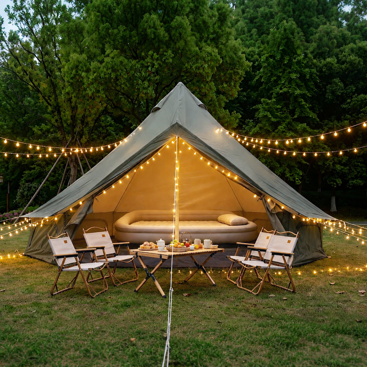 Oxford Bell Tent for Family Camping with Spacious Interior - Beige