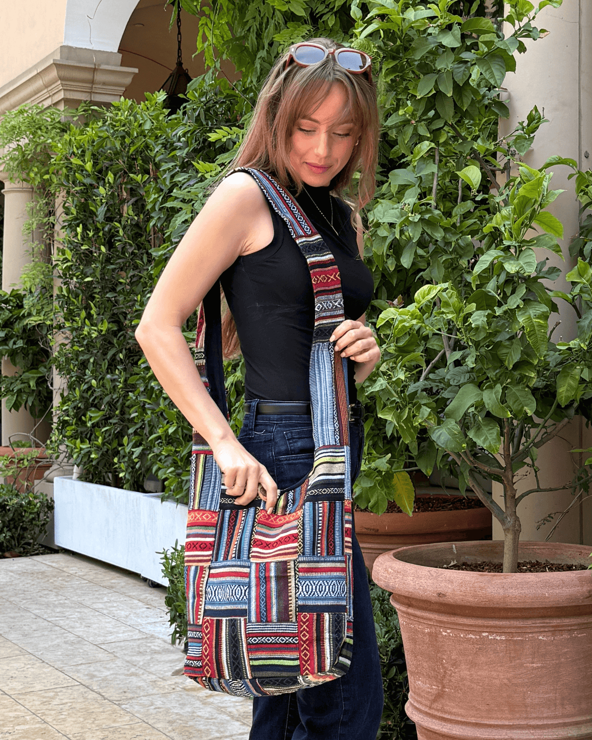 Kathmandu Collection Patchwork Striped Hobo Bag