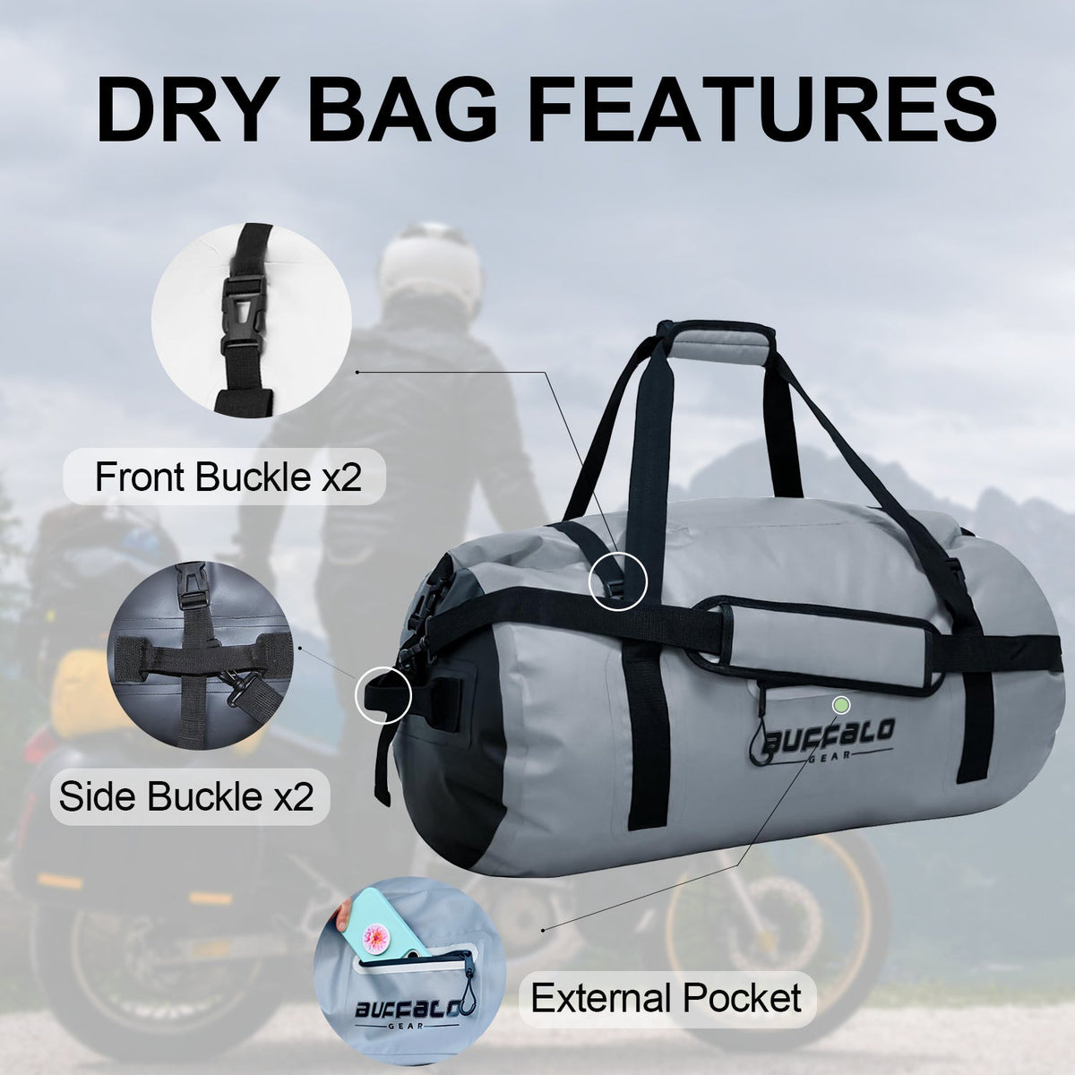 63QT/60L Waterproof Roll-Top Duffel Dry Bag | Thermo-Welded Seams | Kayaking, Fishing & Camping