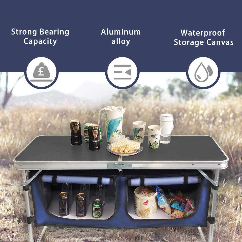 Folding Camping Table with Storage Compartment - Aluminum