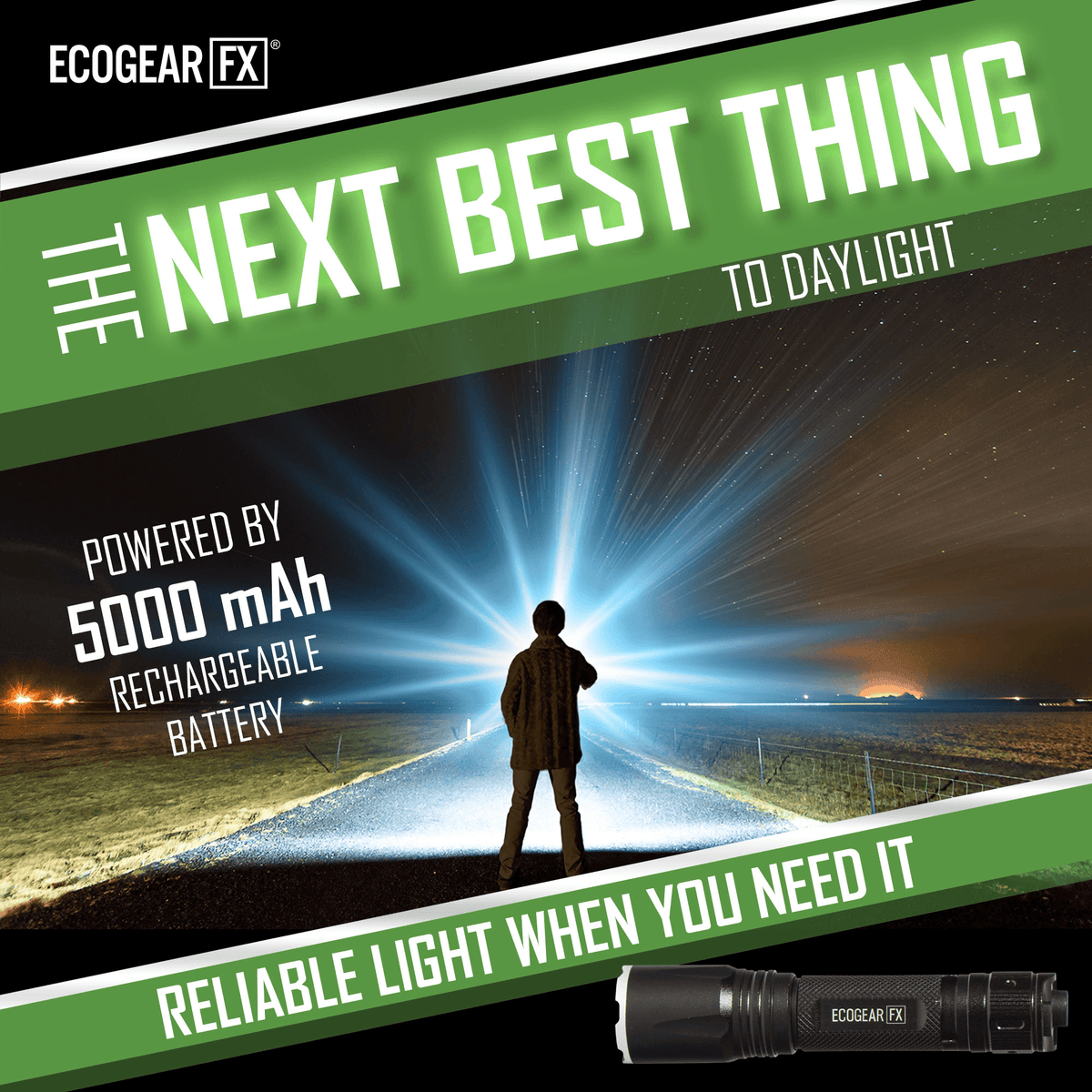 EcoGear FX TK2000 USB Rechargeable LED Tactical Flashlight