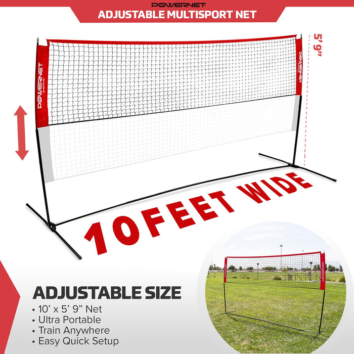 PowerNet Portable 10x3 Ft Net for Tennis Badminton Volleyball Pickellball (1050)