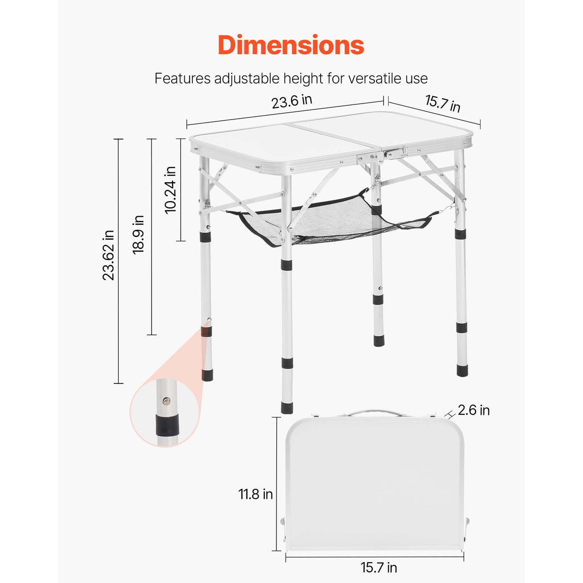 Folding Portable Camping Table with Adjustable Height – Silver or Black