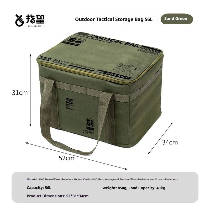 30L/42L/56L Insulated Waterproof Tactical Camping Bag Foldable Outdoor Picnic Tableware Storage Box Large Capacity Field Cookwar