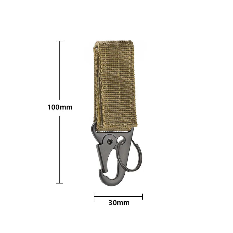 Tactical Belt Key Clip Hook with Hook-and-Loop Strap, Nylon Webbing Carabiner Keychain Holder