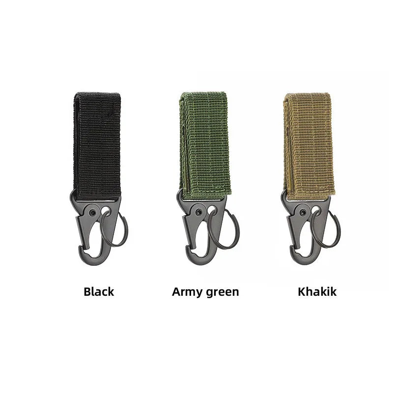 Tactical Belt Key Clip Hook with Hook-and-Loop Strap, Nylon Webbing Carabiner Keychain Holder