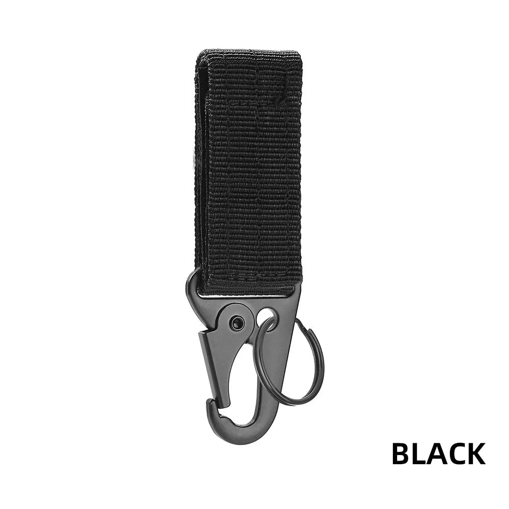 Tactical Belt Key Clip Hook with Hook-and-Loop Strap, Nylon Webbing Carabiner Keychain Holder