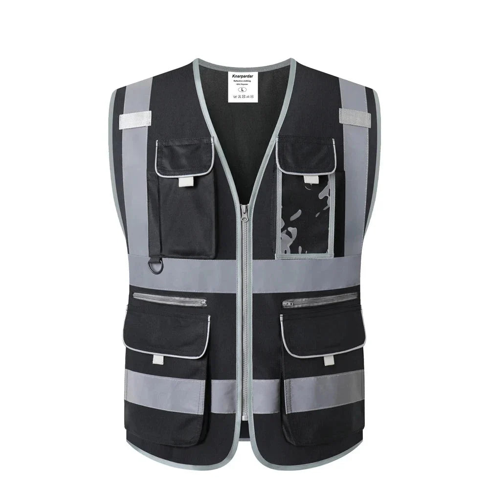 Heavy Duty Reflective Safety Vest with 9 Pockets and Zippers