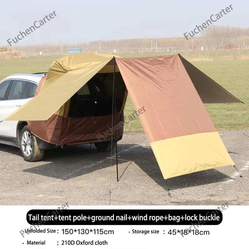 Outdoor Car Camping Tent Portable SUV Rear Trunk Tent 3-Sided Extended Tailgate Shade Shelter Vehicle Rear Waterproof Shelter