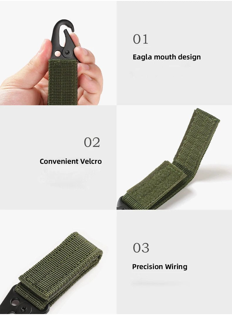 Tactical Belt Key Clip Hook with Hook-and-Loop Strap, Nylon Webbing Carabiner Keychain Holder