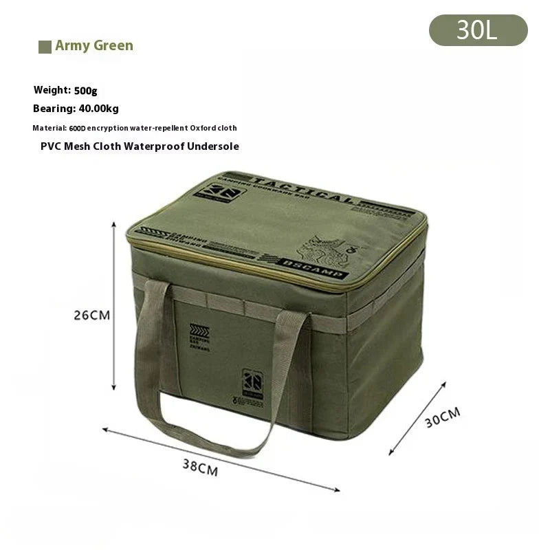 30L/42L/56L Insulated Waterproof Tactical Camping Bag Foldable Outdoor Picnic Tableware Storage Box Large Capacity Field Cookwar