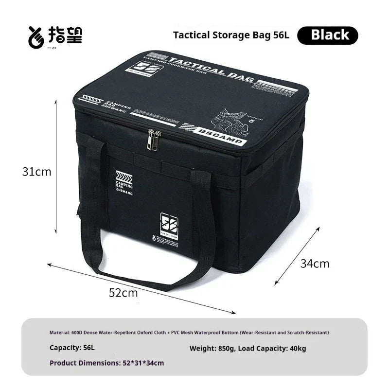 30L/42L/56L Insulated Waterproof Tactical Camping Bag Foldable Outdoor Picnic Tableware Storage Box Large Capacity Field Cookwar