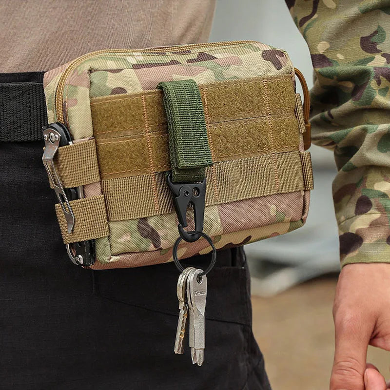 Tactical Belt Key Clip Hook with Hook-and-Loop Strap, Nylon Webbing Carabiner Keychain Holder