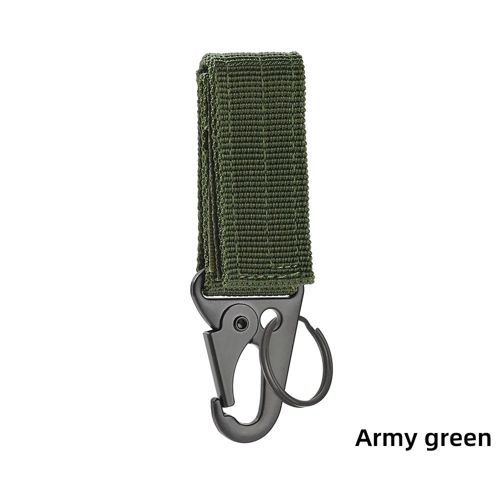 Tactical Belt Key Clip Hook with Hook-and-Loop Strap, Nylon Webbing Carabiner Keychain Holder