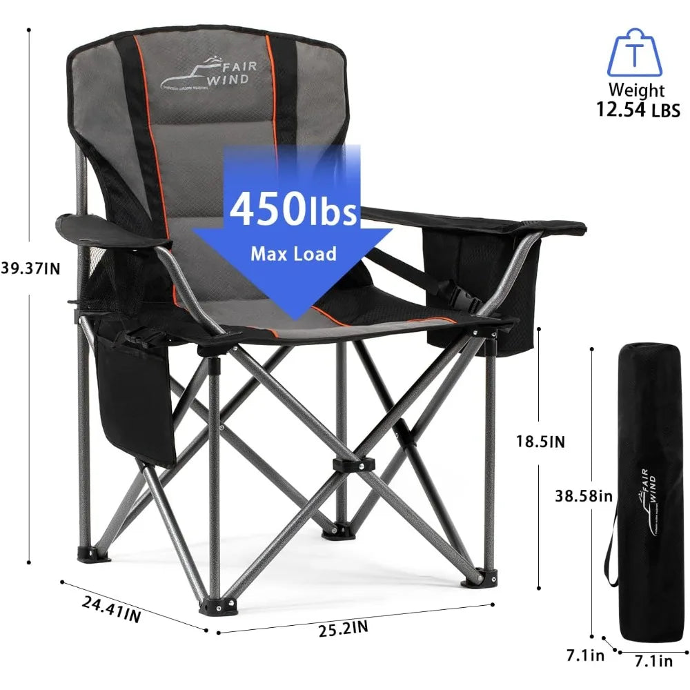 Oversized Camping Chair with Lumbar Support and Cooler Bag