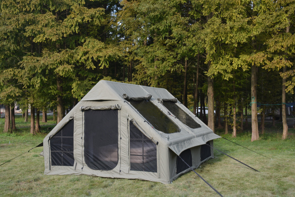 9.8 x 13ft Inflatable Camping Tent with Hand Pump - Waterproof - Army Green