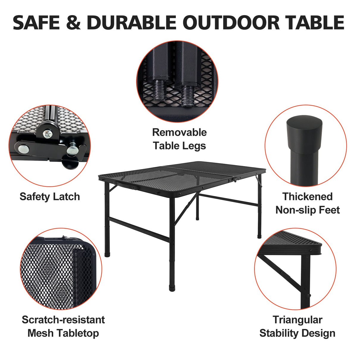 3FT Camping Table with Mesh Desktop - Lightweight & Portable - Black