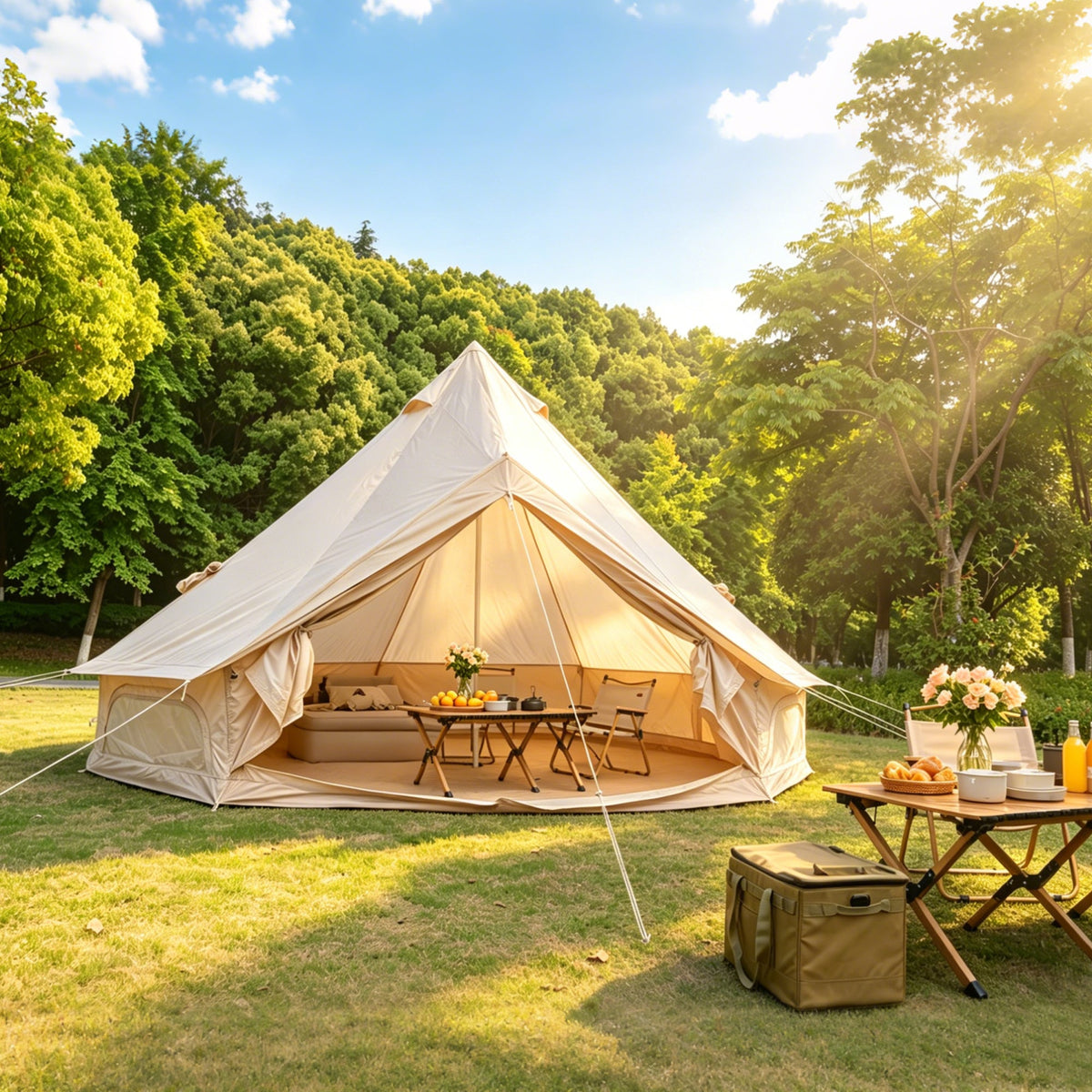 Oxford Bell Tent for Family Camping with Stove Jack - Beige or Dark Green