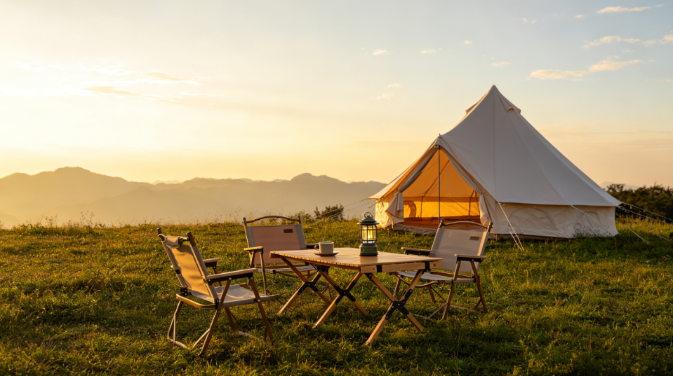 Oxford Bell Tent for Family Camping with Stove Jack - Beige or Dark Green