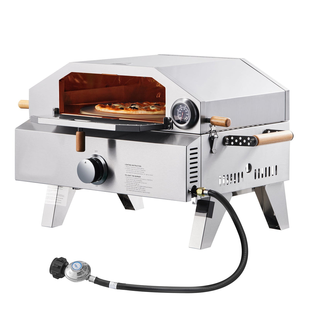 Outdoor Gas Pizza Oven with Thermometer - Stainless Steel