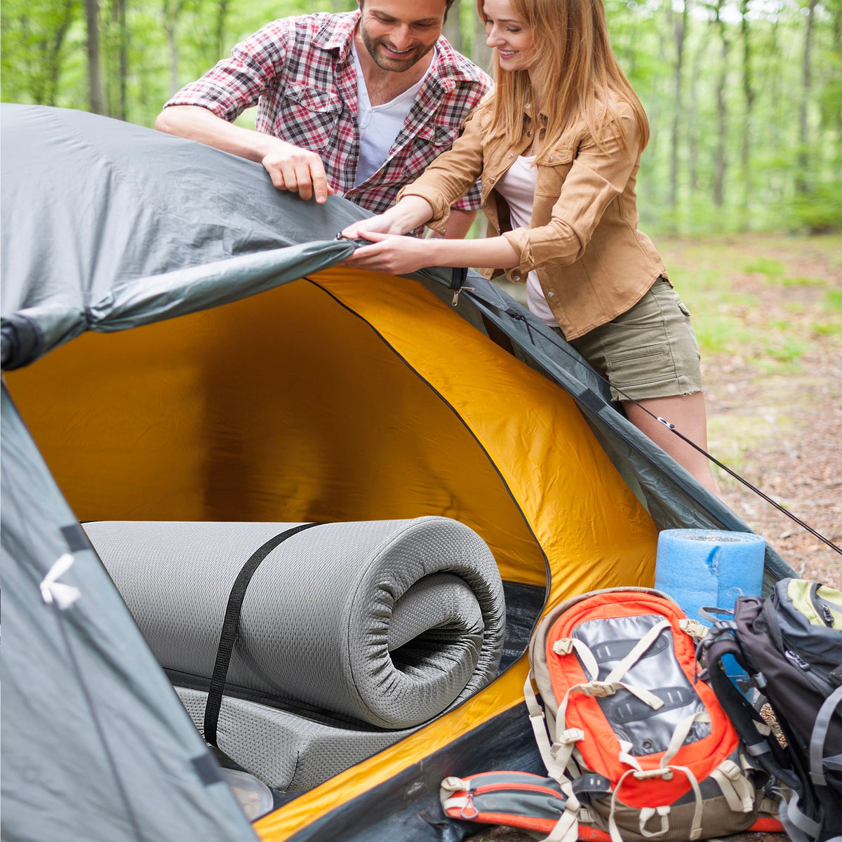 Foldable Memory Foam Camping Mattress with Water Resistant Cover - Dark Gray Twin or Kids 3" H