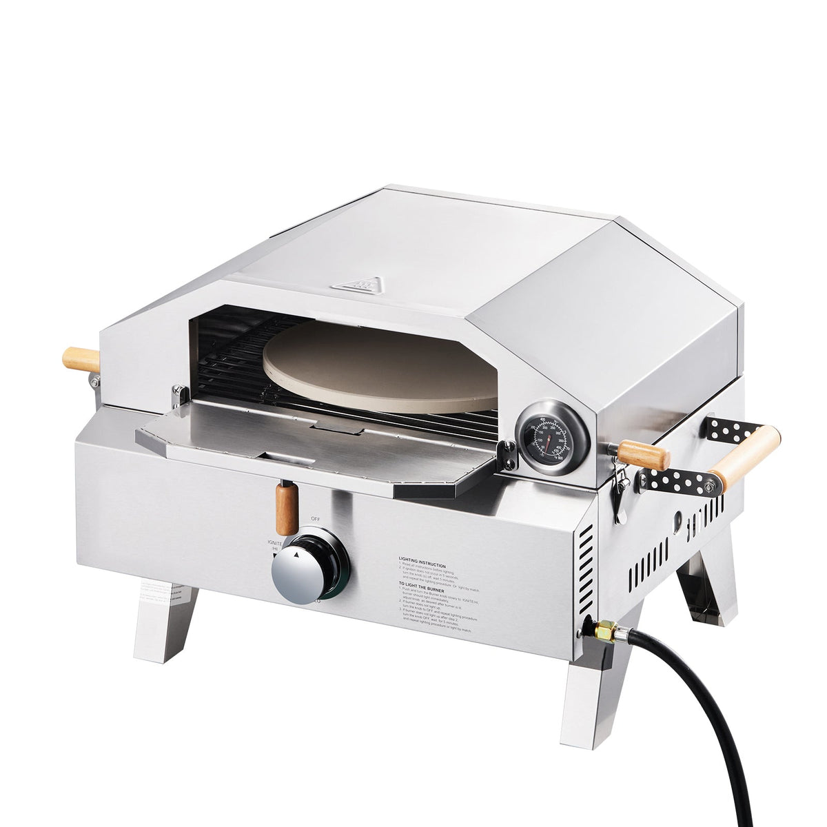 Outdoor Gas Pizza Oven with Thermometer - Stainless Steel