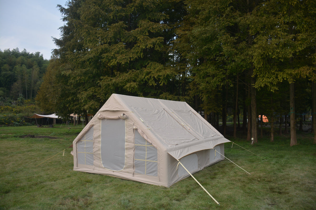 Inflatable Camping Tent with Hand Pump and Mesh Windows - Beige