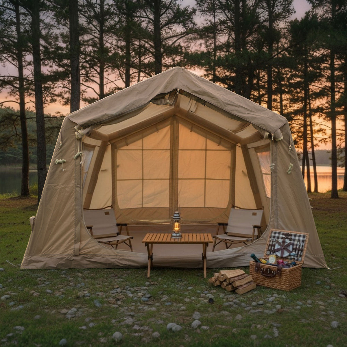 8 m² Inflatable Tent for Camping with Hand Pump - Oxford Fabric
