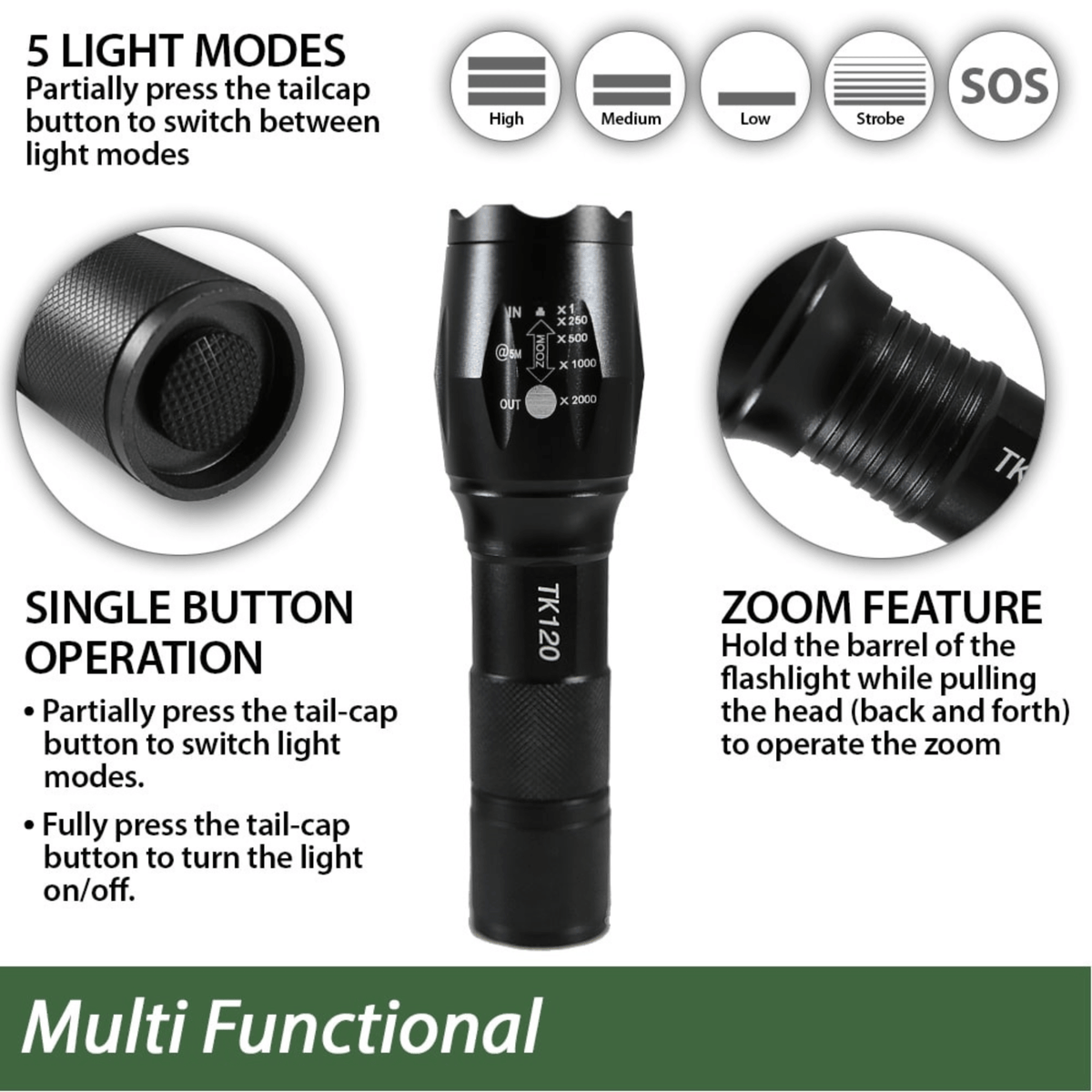 EcoGear FX TK120 LED Tactical Flashlight with Strobe