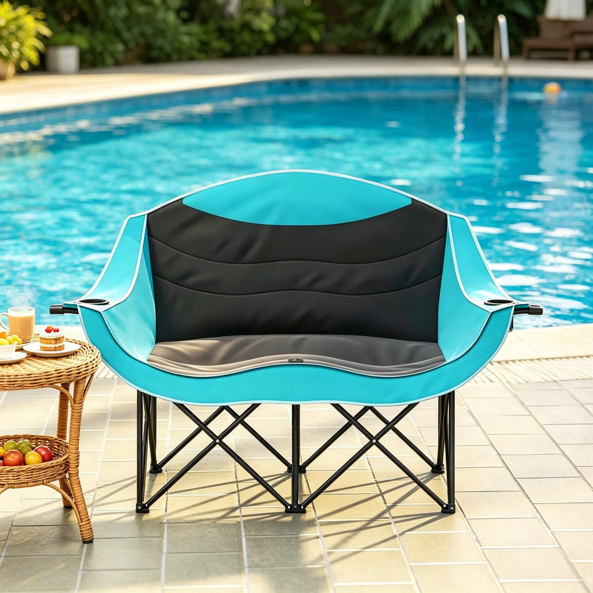 Foldable Outdoor Chair with Dual Padded Seats - Oxford Fabric