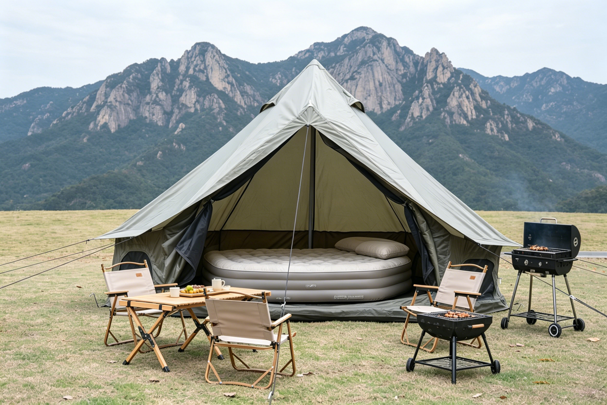 Oxford Bell Tent for Family Camping with Spacious Interior - Beige