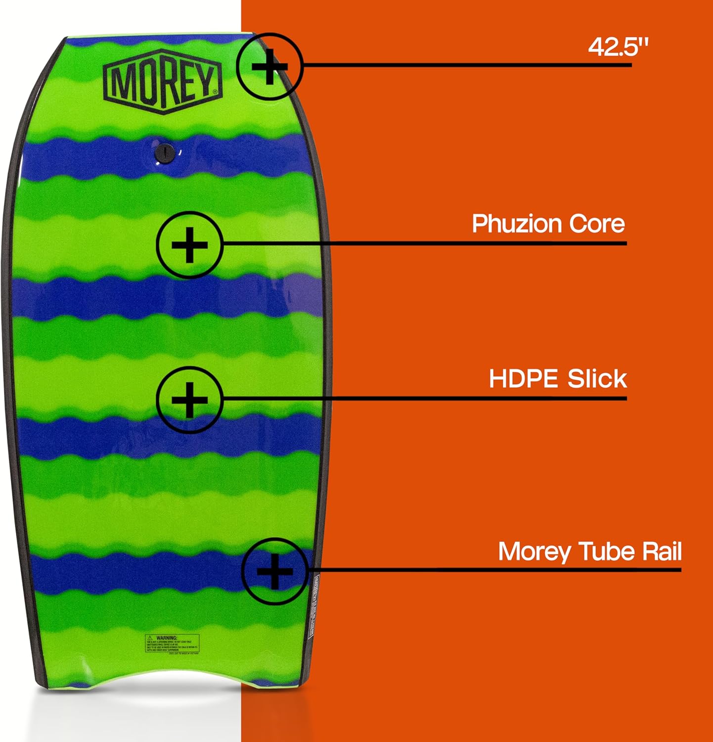 Morey Big Kahuna 45" Bodyboard with Coiled Leash, Lime Green