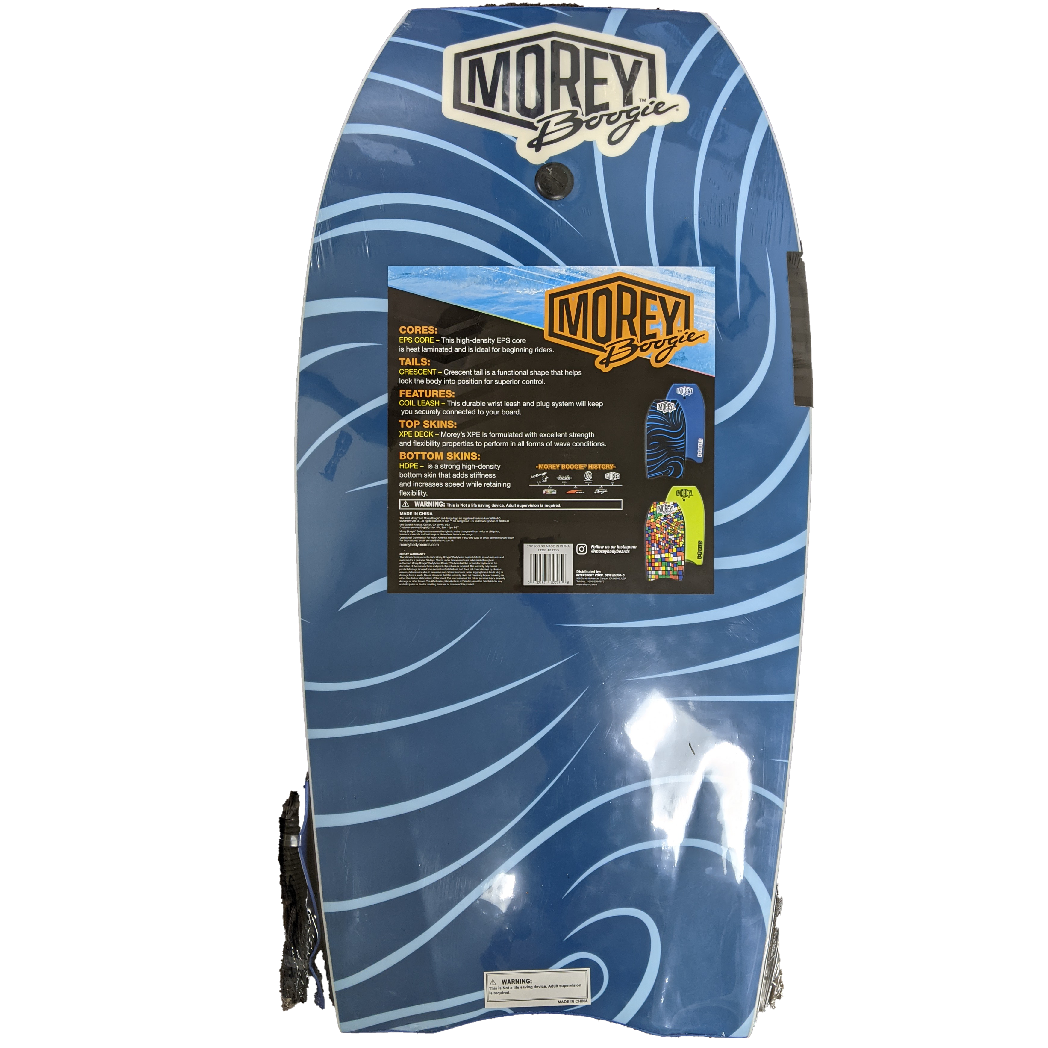 Morey Vapor 42" Bodyboard with Coiled Leash, Blue