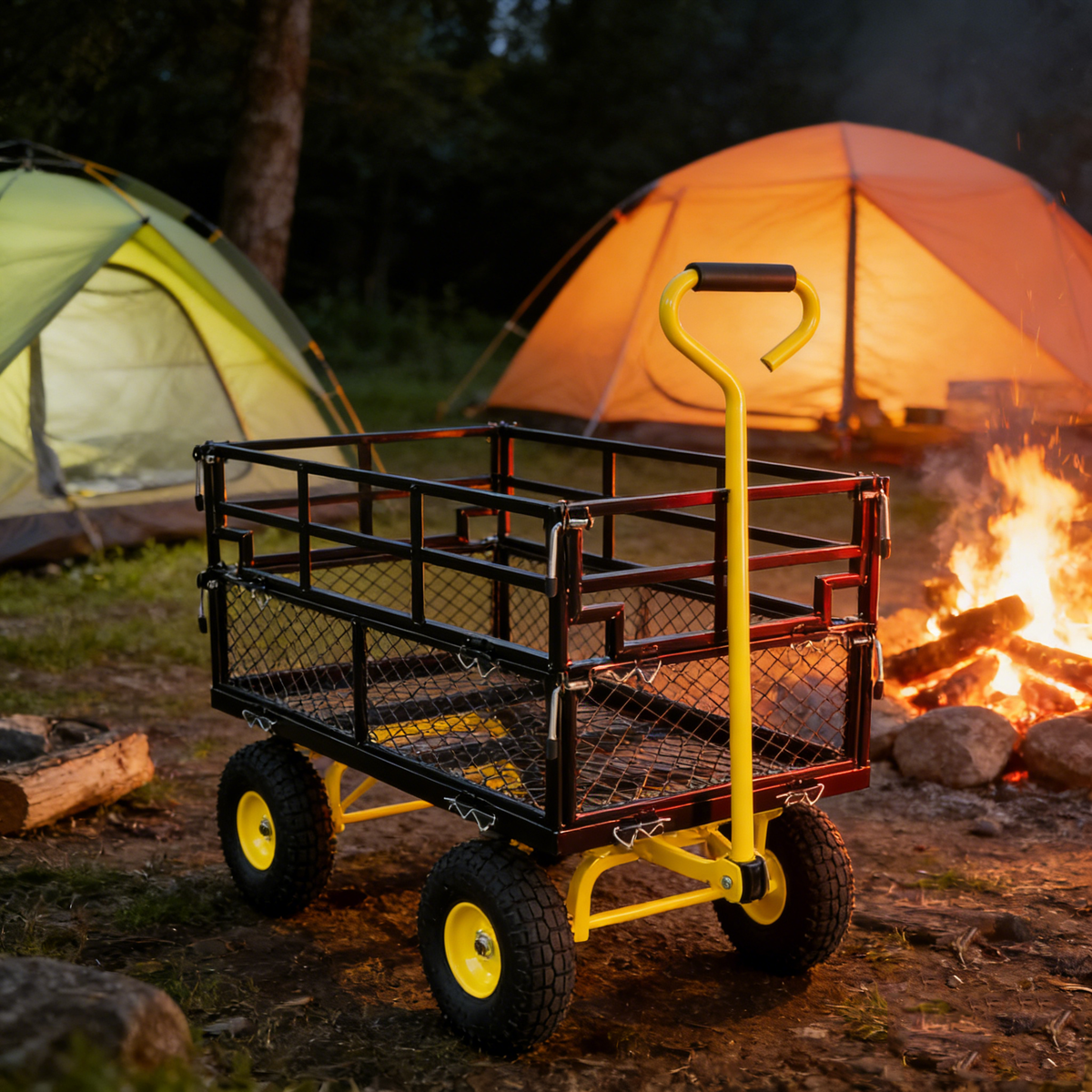 Outdoor Wagon Cart with Metal Frame - Green