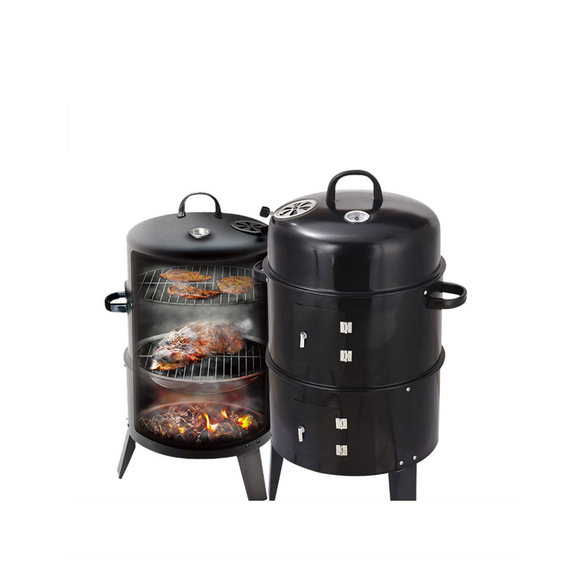 Outdoor Double-Layer Steel Grill Charcoal Wood Fired Stove - Black