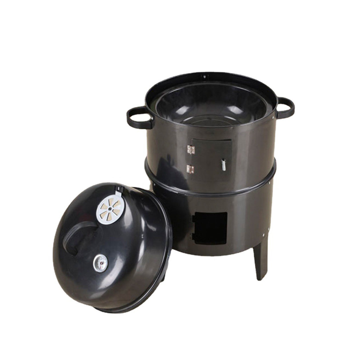 Outdoor Double-Layer Steel Grill Charcoal Wood Fired Stove - Black