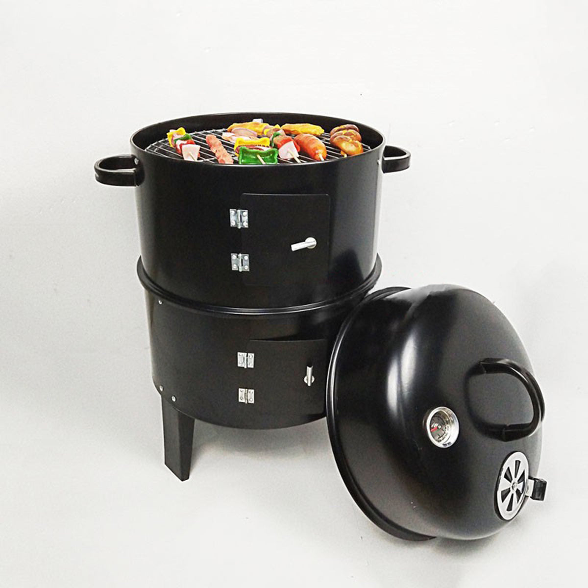 Outdoor Double-Layer Steel Grill Charcoal Wood Fired Stove - Black